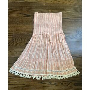 Blue Island women’s strapless dress smocked top Sz. XS boho peach made in India